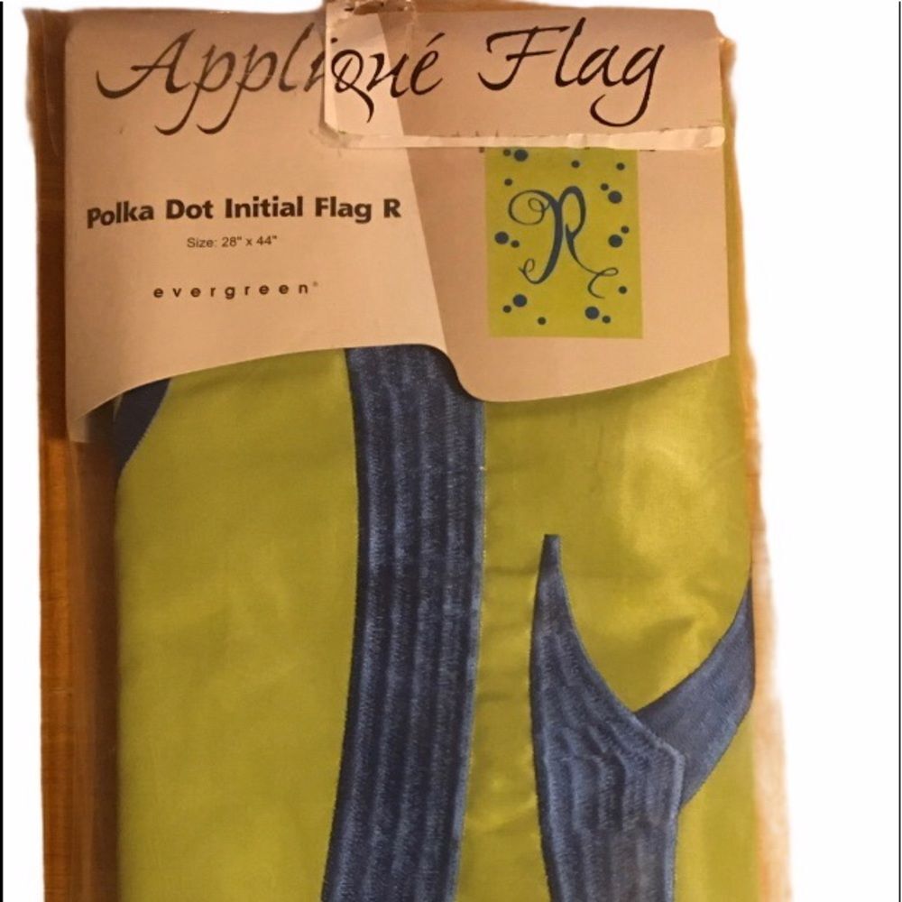 - New Polka Dot Initial Flag R Evergreen 28x44 Green Blue